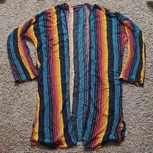 Rock & Roll Cowgirl Long Striped Cardigan Kimono w/ Side Slits Size Small